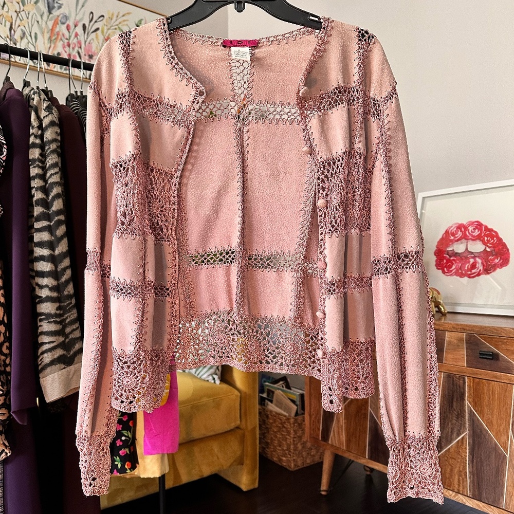 IDI by Matthew Leather Crochet Jacket – Light Purple Pink, Size Small